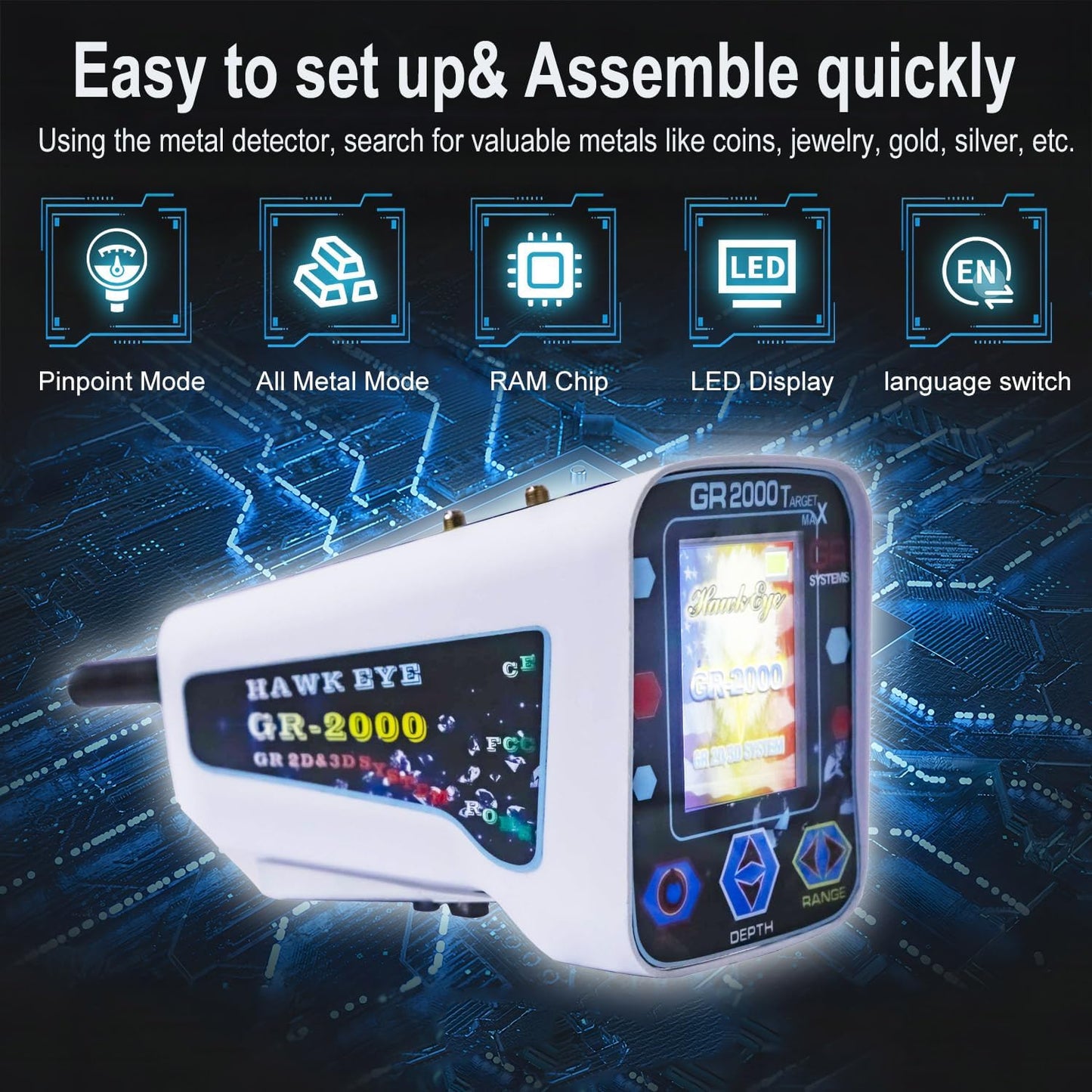 K-GR2000 Waterproof Metal Detector – High-Sensitivity Gold & Treasure Finder for Adults