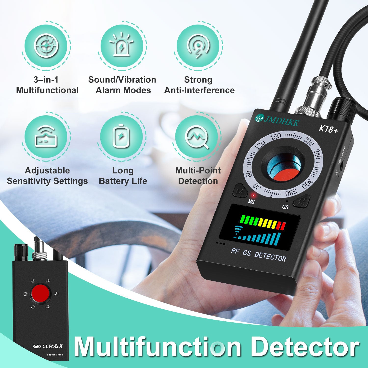 JMDHKK K18 Verborgen cameradetector, bug detector, magnetisch JMDHKK K18 Verborgen cameradetector, bug detector, magnetisch